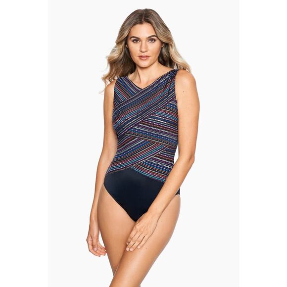 Miraclesuit Shimmer Links Brio Slimming One Piece Swimsuit Size 8 NWT - Picture 1 of 8